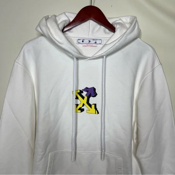 Off-White Printed Cotton-Jersey Hoodie in White sz M - Picture 4 of 11